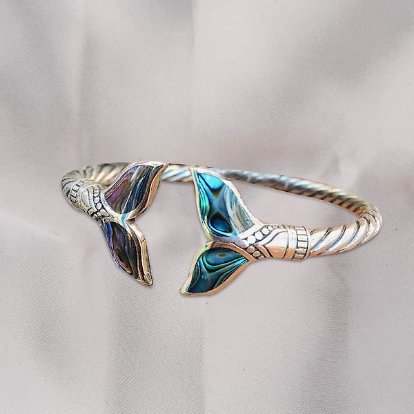 Abalone-skal och sjöjungfru-svans armband, justerbar öppen handkedja för kvinnor och flickor