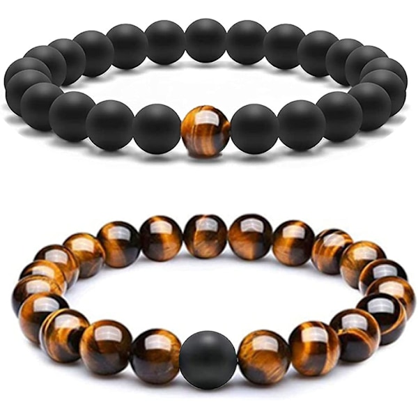 2 stk Svart Obsidian + Tigerøye + Svart Matt Gallestein Helbredende Energi Stein Armbånd For Menn Kvinner Trippel Beskyttelse Armbånd - -