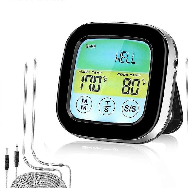 Trådlös grilltermometer för grillning, digital kötttermometer med dubbla prober, timer, alarm, röktermometer för matlagning i kök, ugn, mat