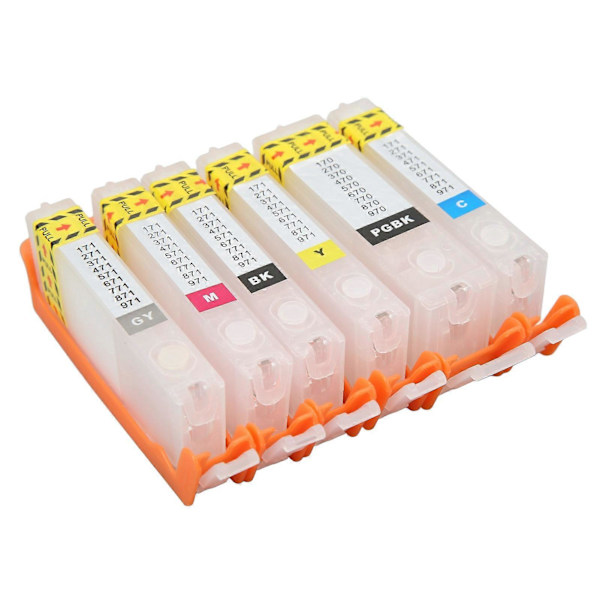 6 st 6 färger bläckpatroner permanent chip flytande robust påfyllningsbar bläckpatron stor liten BK C M Y GY 770 771