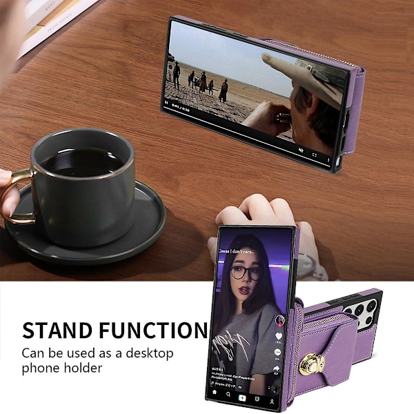 Samsung Galaxy S24 Ultra -lompakko-puhelincase, korttilokero nahkainen kansi olkahihnan kanssa naisille