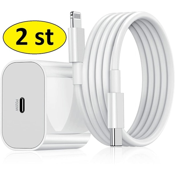 2 x Hurtigladere for iPhone 11/12/13/14 med 2m Kabel