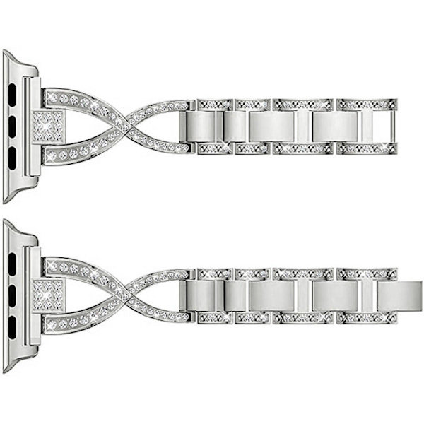 Yhteensopiva Apple Watch -rannekkeen kanssa  Bling Diamond Rhinestone -korvaava metallihihna --- Hopea 38/40/41mm