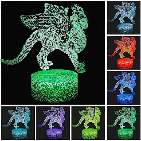 Draken Nattlampa för Barn Dimbar 3D LED Lampa Nattlampa Akryl+ABS Bas, 16 Färger +7 Färger Byter Touch & Fjärrkontroll