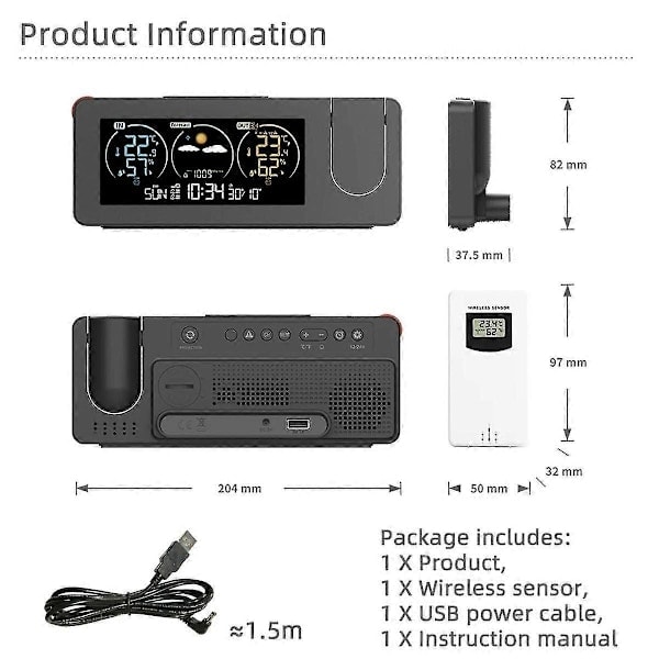 ZX3538 Ny elektronisk projektionsklocka väderstation väderprognos termometer och hygrometer