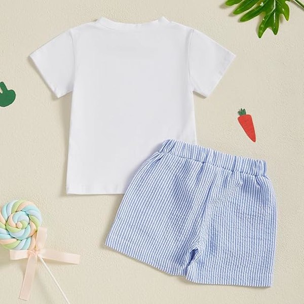 Påskkläder Småbarn Baby Pojke Kläder 6-9 Månader Söt Kanin Kortärmad T-shirt och Shorts Set Vår Sommar