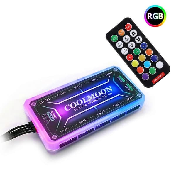 COOLMOON Datamaskinboksvifte Intelligens Musikkstyring Fjernkontroll 12V 10A
