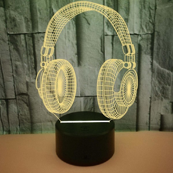 JUSTUP Hörlurar 3D Nattlampa 16 Färger, 7 Färger med Fjärrkontroll 3D Illusionlampa för Pojkar Flickor --- Svart Säte
