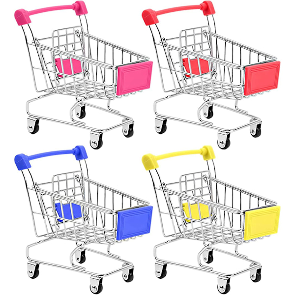 Bestsupplier Mini Supermarknadsvagn, 4 st Mini Shopping Cart Supermarknadsvagn Shopping Utility Cart Mode Lagringsleksak - -