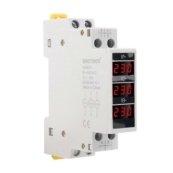 SDM010 3-faset Modulær Volt Voltmeter Måler AC 80-500V DIN Skinnemontert Digitalt Display Voltmeter