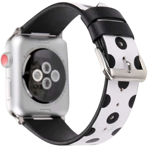 Kvinde Pige Sød Polka Dot Læderrem Kompatibel Med Apple Watch Serie 6/se/5/4 44mm Og Serie 3/2/1 42mm - Hvid Med Sort, 42/44 Mm