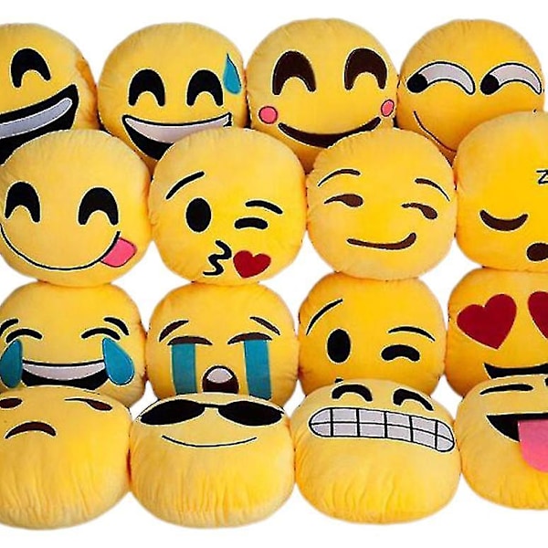Emoji Kudde Mjuk Plysch Emoticon Rund Kudde Fylld Leksak Barnfödelsedagspresent För Bil Kontor Hem