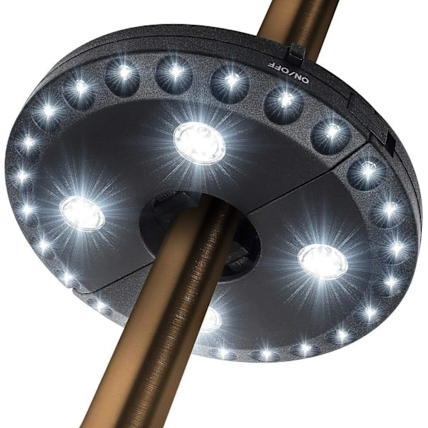 Patio Parasoll Lys 3 Lysstyrke Moduser Kordløs 28 LED Lys på 200 lumen - 4 x AA Batteridrevet, Parasoll Pølse Lys for Patio Parasoller, Camping T