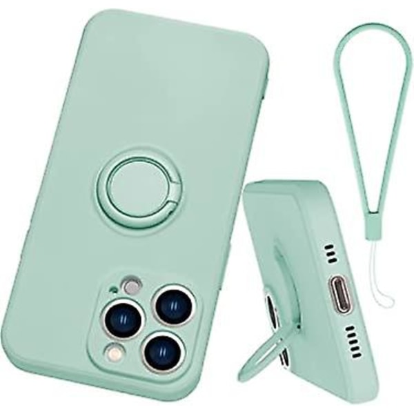 Silicone ring bracket mobile phone case for iPhone 11 Pro,360  bracket protective cover with hand strap, support magnetic vehicle bracketMint Green