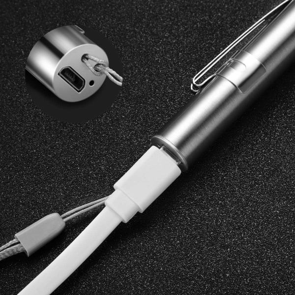 3-pakkaus Mini USB ladattavia LED-taskulamppuja Ruostumaton teräs Vedenkestävä klipsin kanssa + USB-kaapeli mekaanikolle, sairaanhoitajalle, lääkärille