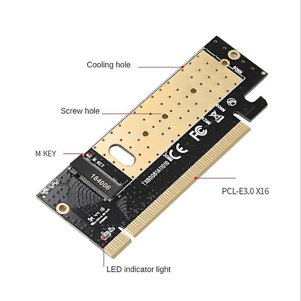 M.2 NVMe SSD NGFF till PCIe 3.0 X16 Adapterkort M-nyckelgränssnitt Utbyggnadskort Full Hastighet Stöd 22