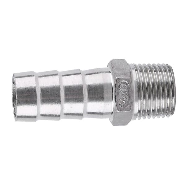 Vandrørsfitting i rustfrit stål med hantråd, barb-slangehale-stik (1/2\"x19mm)