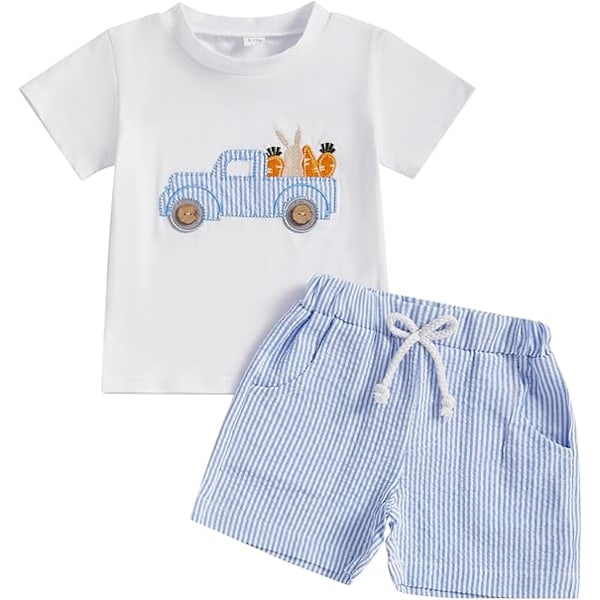 Påskkläder Småbarn Baby Pojke Kläder 6-9 Månader Söt Kanin Kortärmad T-shirt och Shorts Set Vår Sommar