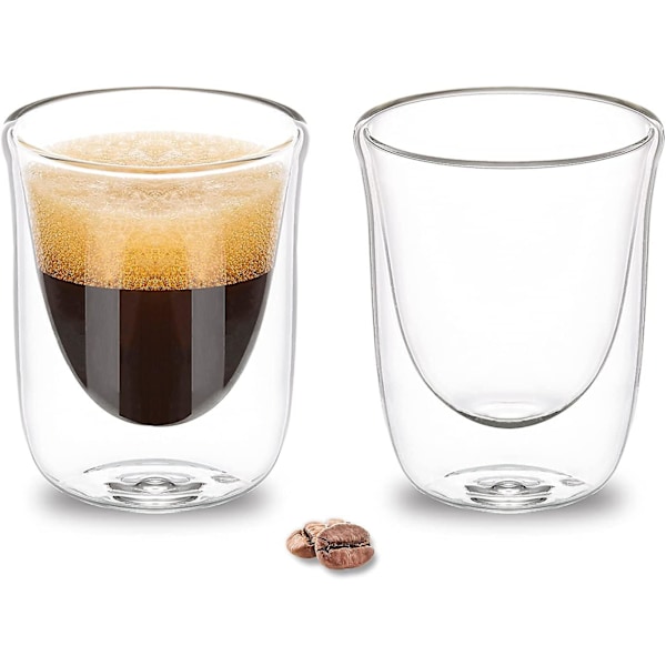 Liangnv Espresso Koppar Set om 2, 2 Oz Espresso Shotglas, Espresso Muggar, Dubbla Isolerade Borosilikatglas, Tazas De Cafe Expreso, Små