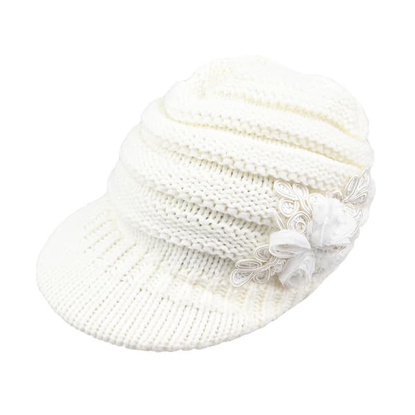Virkat stickad mössa med spetsig topp för damer White L (58-60cm)