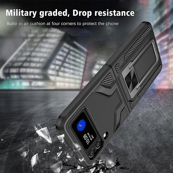 Fodral för Samsung Galaxy Z Flip 3 med Dold Magnetisk Stativ, Militärklass Slitstarkt Skyddande Pansarfodral