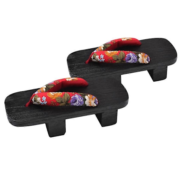 1 Par Clogs Flops Sommarplattform Sandaler Flip-flops Två-tand Casual Tofflor Storlek 40 24CM 7US 4.5UK 38EU 9.432Inch (Röd Blomma Mönster Strip Svart