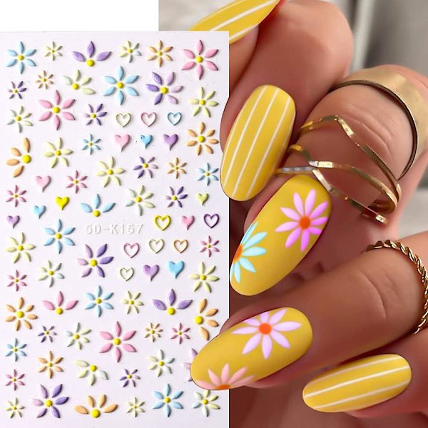 Blomster Nagelsticker Vår Sommar 5d Ihålig Utsökt Mönster Färgglada Blomster Nageldekaler Daisy Kanin Blomster Nagelsticker Nageldesign För Acryl