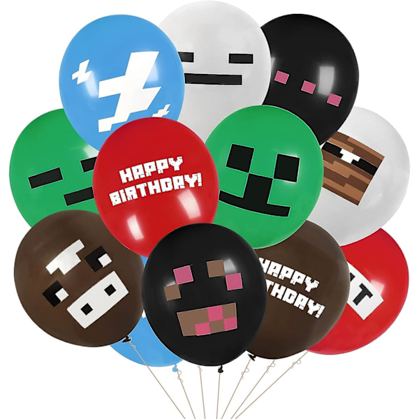 48 stk Pixel Miner Crafting Style Gamer Fødselsdag Balloner, 12 tommer Minecraft Fødselsdag Latex Balloner, Dobbeltsidet Pixel Miner Crafting Video Spil