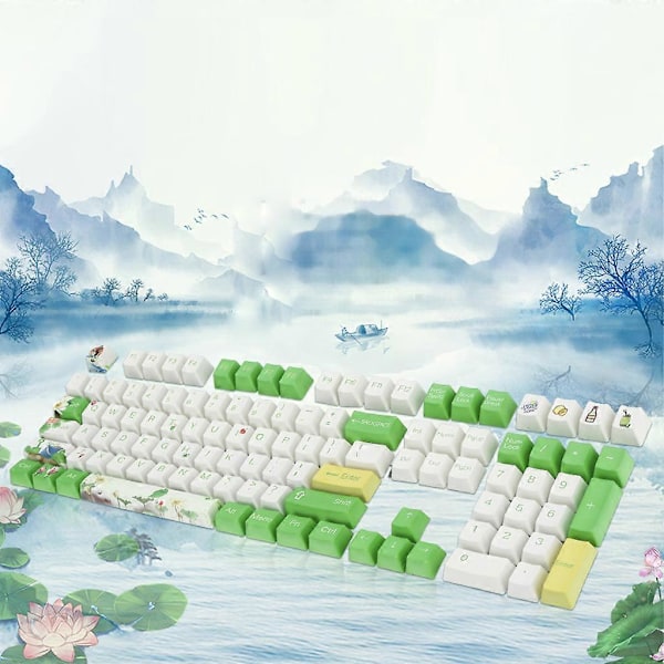 Lotus Leaves Water Lily Pool 108 näppäintä OEM-profiililla PBT-näppäimet DYE-sublimointi Cherry MX -kytkimille mekaaniseen näppäimistöön