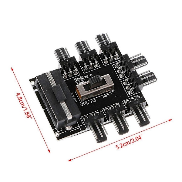 IDE Molex 1 til 8 Splitter 3-polet 12V Strøm Computer Fan Sokkel Hub PCB Adapter