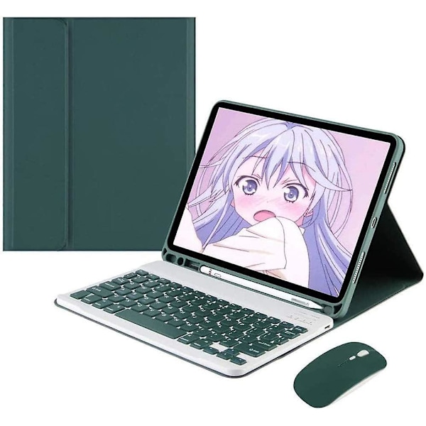 iPad Mini 6 Tangentbordfodral med Mus, 8,3 tum Generation Fodral med Avtagbart Trådlöst Bluetooth-tangentbord Pennhållare Läder Smart Covergrön
