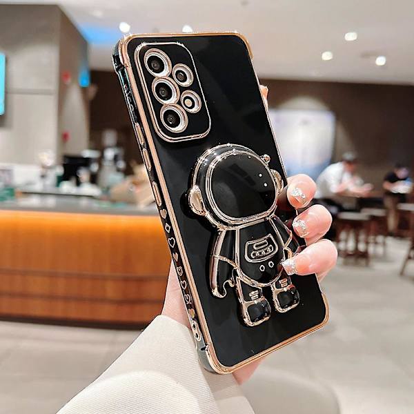 Plating Astronaut -telinekotelo Samsung Galaxy S24 Ultralle, Pehmeä TPU-iskuja vaimentava suojakotelo 3D-astronautin piilotetulla telineellä