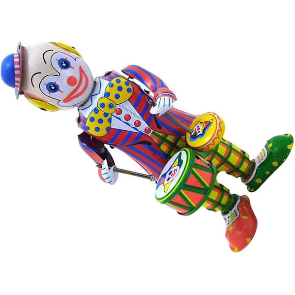 Vintage Optræk Tin Legetøjs Trommespillende Cirkus Klovn Robot Mekanisk Legetøj Gave