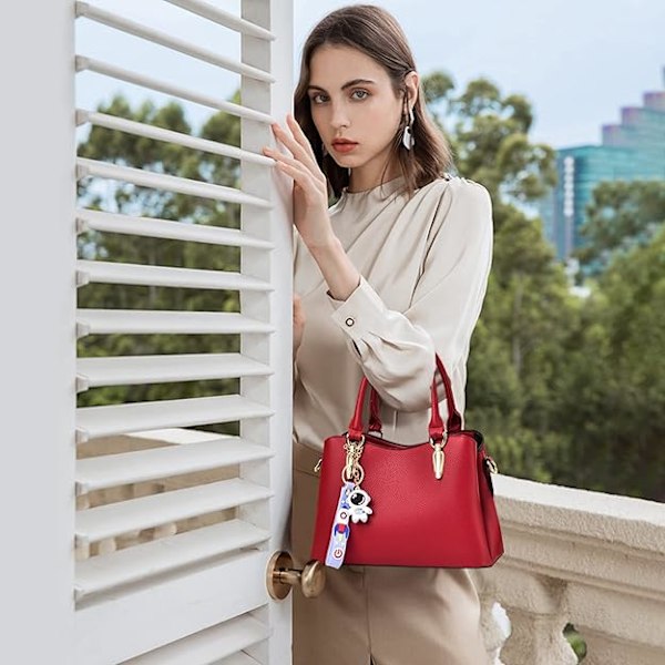 Dame Håndtasker Mode Top Håndtag Tasker Små Skuldertasker 3 Rum Håndtasker PU Læder Crossbody Tasker med Sødt Vedhæng