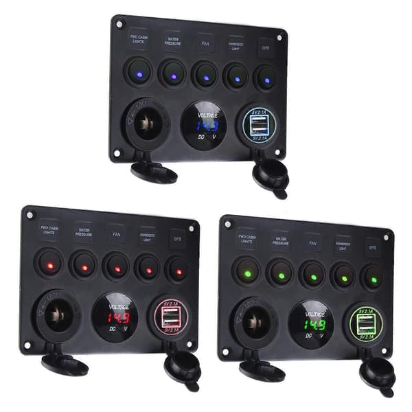 5 Position Til/Fra Oplader Stikpanel USB Strømstikkontakt Afbryder til Lastbiler Skibe