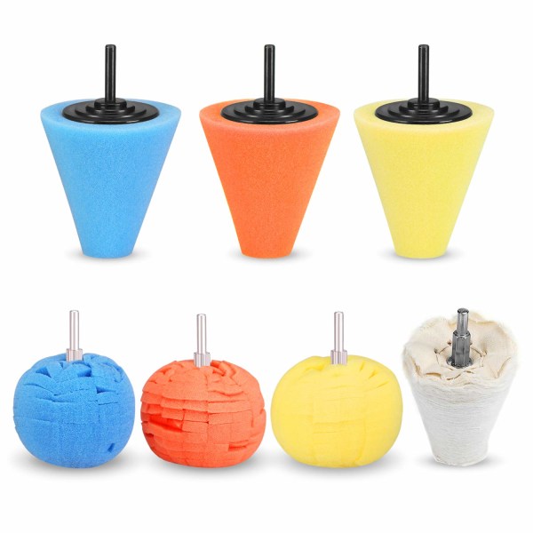 Polishing Ball, 7 Pieces Metal Cone Sponge Rod Polishing Foam Pad Buffing Ball For Automotive Car Wheel Care, For Metal Aluminum, Stainless Steel