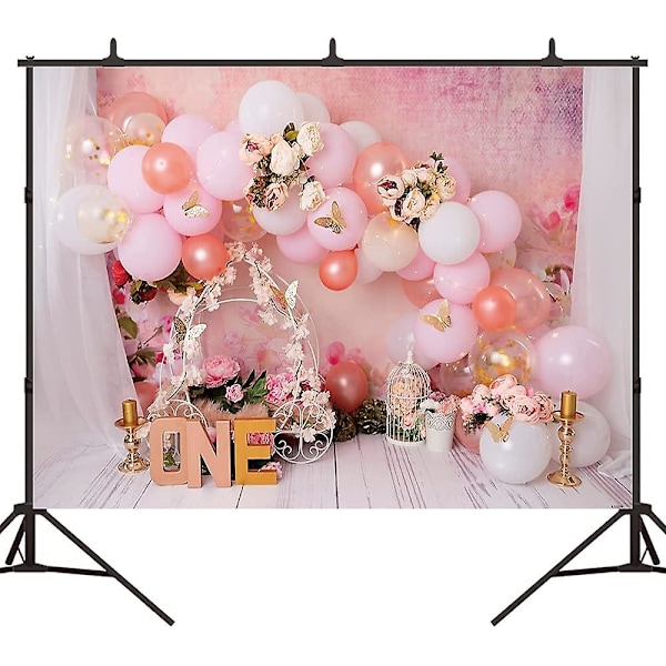 Fjärilar Guld Rosa Första Födelsedagen Fotobakgrund Prinsesstema Blommor Rosa Vagn Flickor 1:a Födelsedag