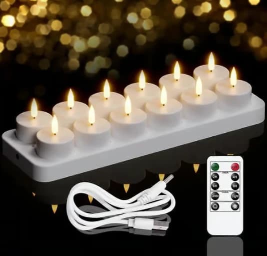 Oppladbare telys, sett med 12 AA-batteridrevne oppladbare telys