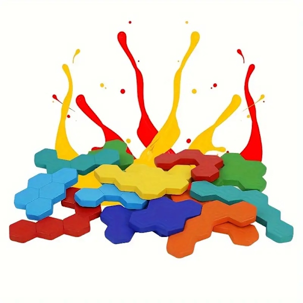 3D Heksagoninen Puinen Palapeli Koulutuslelut Lapsille Esikoululaiset Tangram Lauta Aivot IQ Testipeli Montessori Lelut Lahjat