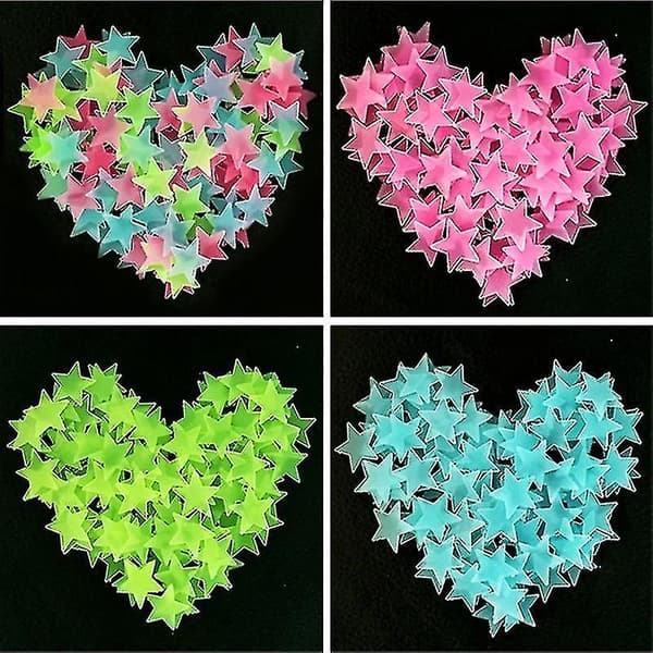 100 stk Stjerner Gløder I Mørket Lysende Fluorescerende Plast Veggklistremerker Full Farge 3cm