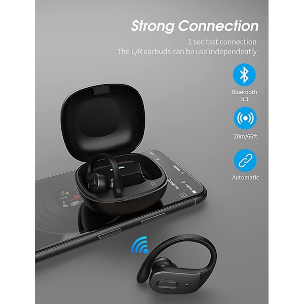 Trådlösa Hörlurar, Bluetooth 5.1 In-Ear Stereo Hörlurar, 30 Timmars Speltid med Laddningsfodral, Inbyggd Dubbel Mikrofon, IPX7 Vattentäta Sport Hörlurar