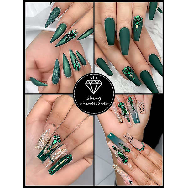 3100 st Professionella Nagelstenar Set Grön Nagelkonst Kristallstenar För Naglar Blandade Former AB Nagelstenar Juveler Med Stenplockare Punkt