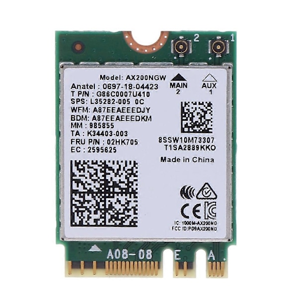 AX200NGW NGFF M.2 Trådløst WiFi 6 Nettverkskort 2.4 / 5G 802.11ac ax Bluetooth-kompatibel 5.2 Dobbelbåndsnettverkskort