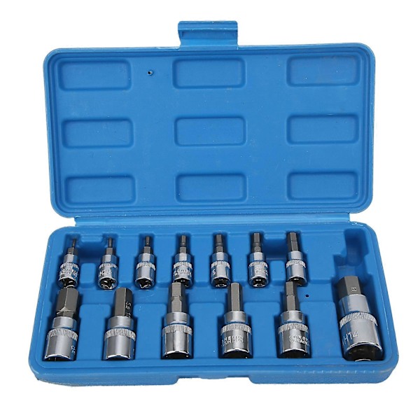 Firkantpipe Hex Bit Socket Sett 1/4in 3/8in 1/2in Bilvedlikehold Reparasjon med Verktøykasse