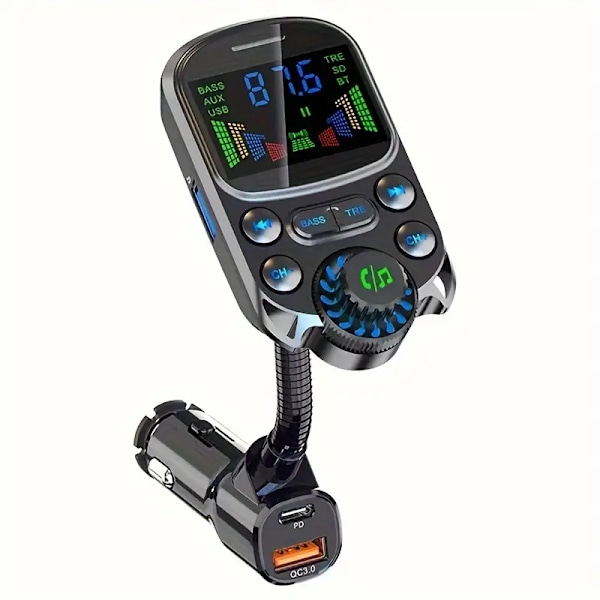 Bil-FM-sändare Trådlös 5.3 Handsfree-bilsats Bas 3,5 mm AUX-ljudmottagare QC3.0 PD 30W Snabbladdning MP3-spelare