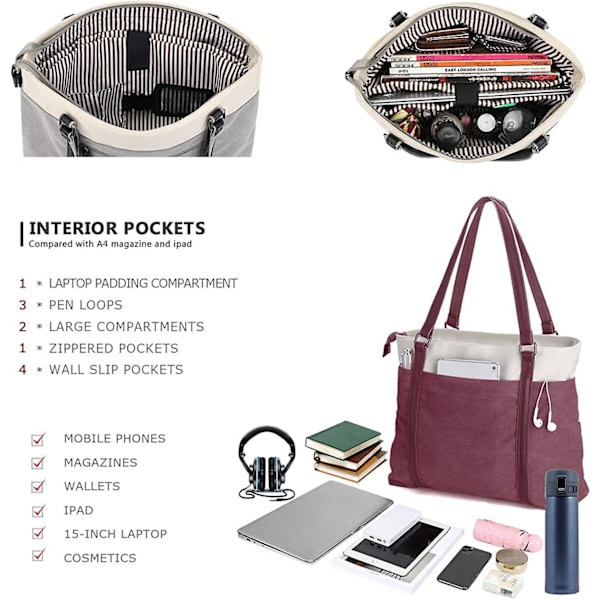 Verktøyveske Kvinners Laptop Tote Bag For Arbeid Lett Splice Canvas 15.6 Tommer Håndveske Håndveske