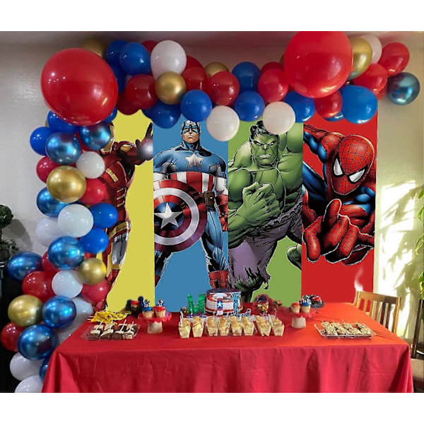 Superhelt Bakgrunn Anime Karakterbilde Fotobakgrunn Gutt Barn Bursdagsfest Babyshower Kakebord Dekorasjon Bakgrunn 7x5FT