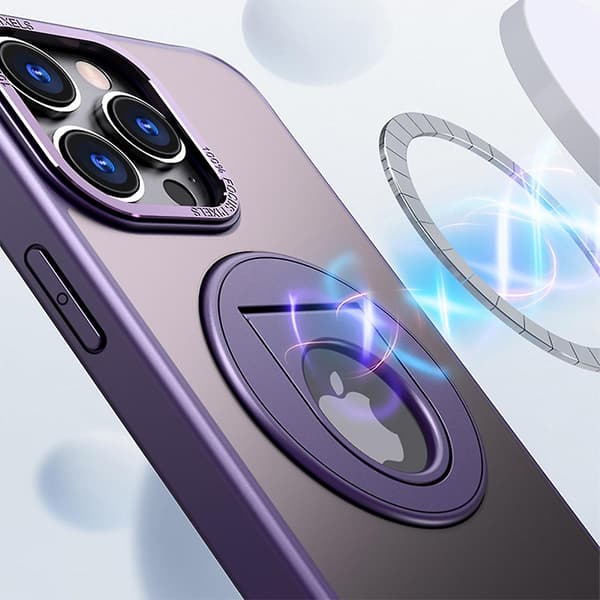 MagSafe-kompatibelt deksel for iPhone 15 Pro, Slank PC støtsikker frostdeksel med usynlig magnetisk ringstativ