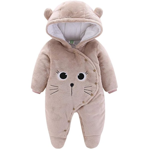 Baby Onesie Baby Flanell Vinter Onesie Hoodie med Fot Tecknad Brun 0-3 Månader