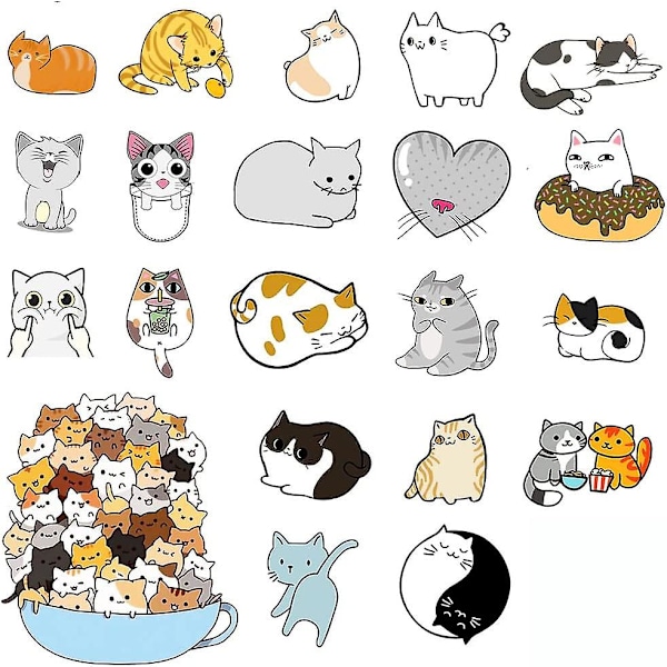 Katte Stickers 50 Stk Vinyl Vandtætte Søde Kat Sticker Pakke Til Vandflaske Laptop Guitar Skateboard Bil Cykel Motorcykel Hydro Flask Kuffert Bagage Fo